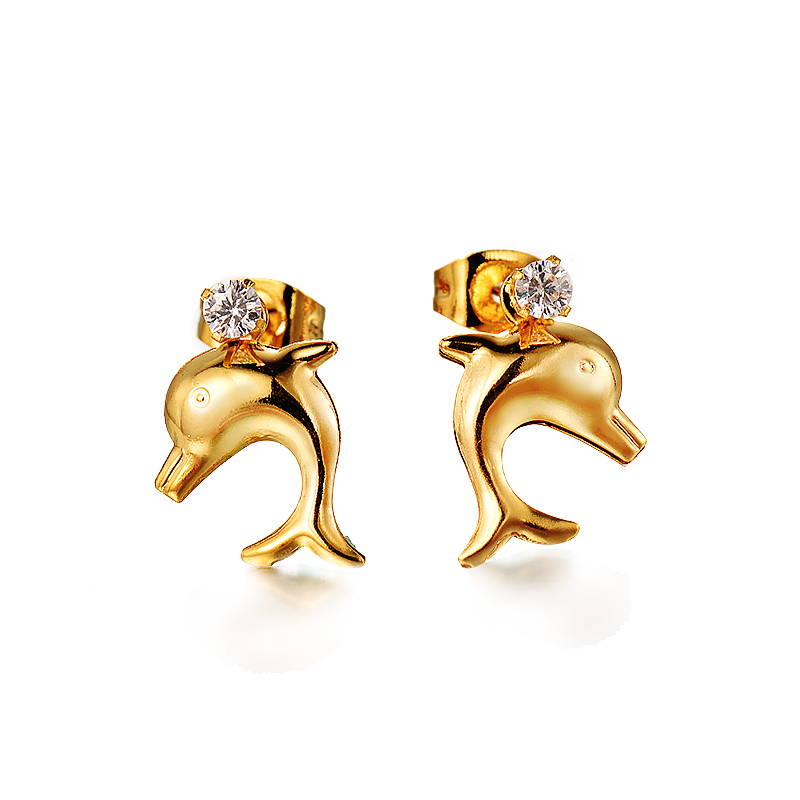 Stainless Steel Gold Dolphin Earring