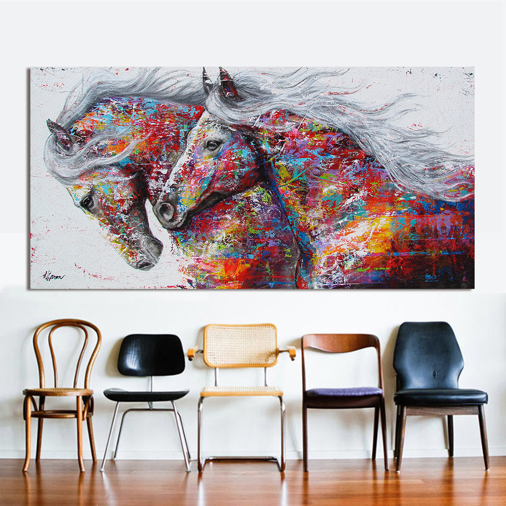 Rainbow Horses Canvas Painting