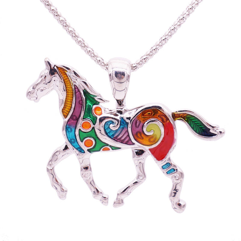 Colorful Horse Enamel Pendant Necklace