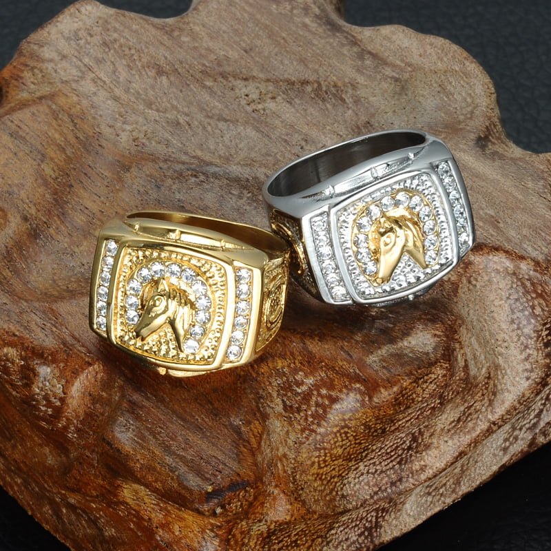 Men’s Iced Out Horse Engraved Rings
