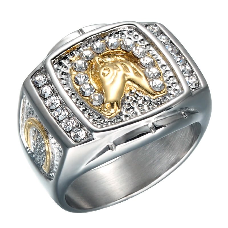 Men’s Iced Out Horse Engraved Rings